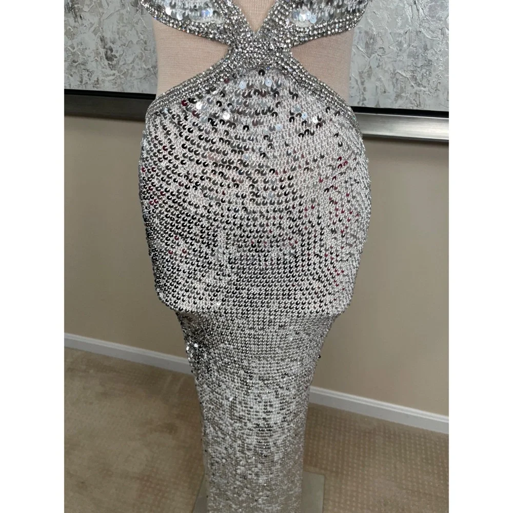 Retrofete Morgan Crystal and Sequin Embellished Cutout Crochet Maxi Dress Size S - Picture 6 of 10